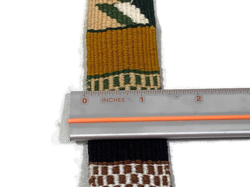 Hand Woven 1.25" Wide Guatemalan Belt, Purse Strap, Sash Sold by the YARD. Cotton Mayan Toto Textile Extra Fancy Weave Trees Green/Brown/Tan