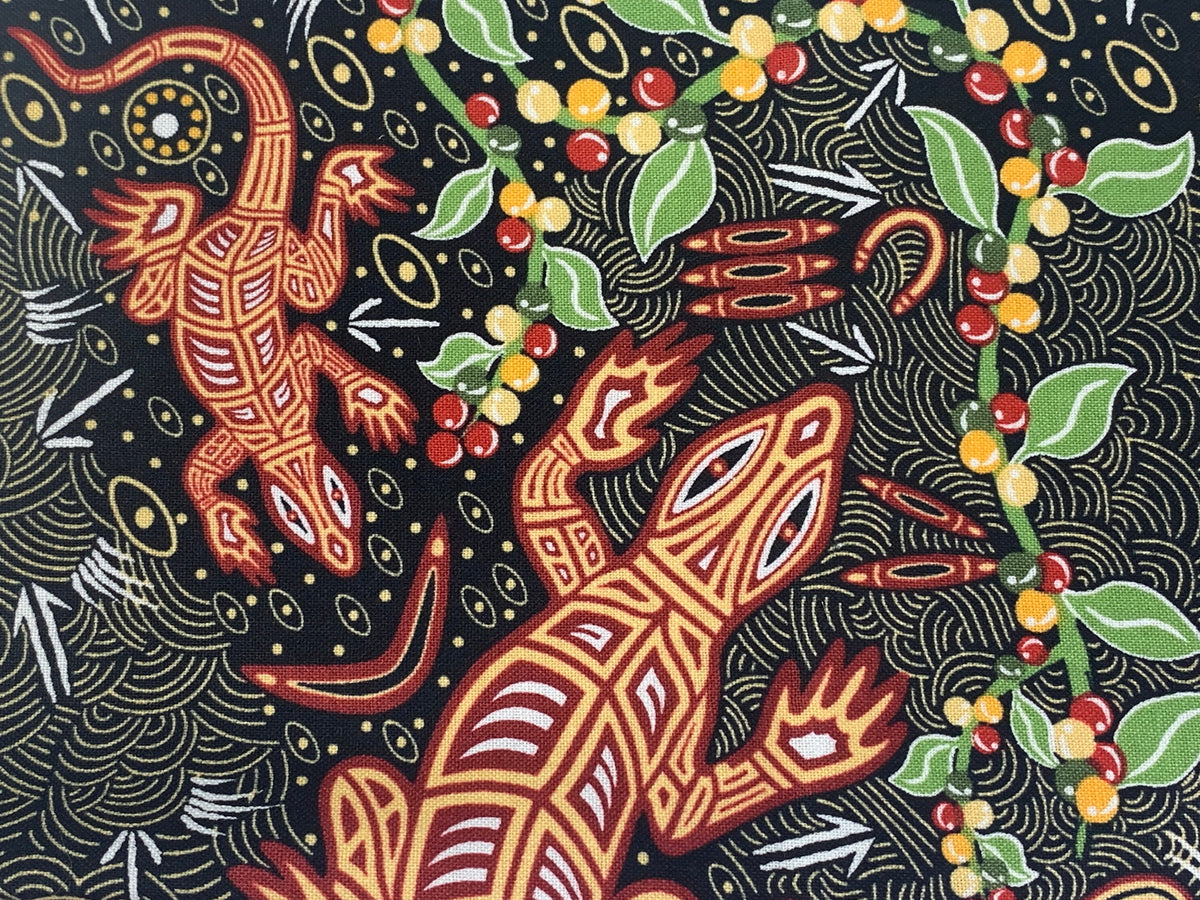 Australian Aboriginal Fabric--6 Piece FAT QUARTER BUNDLE--100% Cotton Quilt Fabric--M&S Green and Orange for quilting, sewing, home décor.