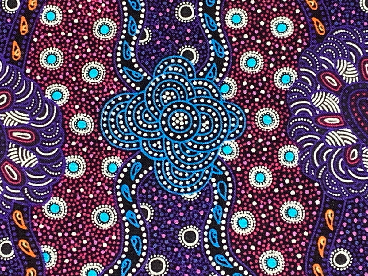 Australian Aboriginal Cotton Quilting Fabric by the YARD. M&S Textiles Lillup Dreaming Purple. For sweing, quilting, apparel, home décor.
