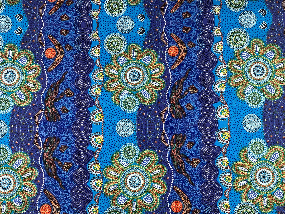 Australian Aboriginal Cotton Quilting Fabric by the YARD. M&S Textiles Home Country Blue. For sewing, quilting, apparel, and home décor.