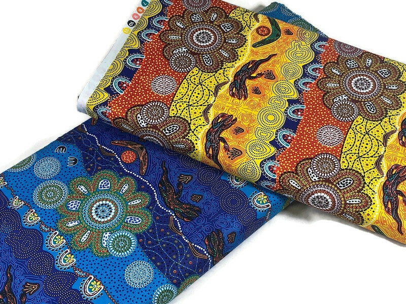 Australian Aboriginal Cotton Quilting Fabric by the YARD. M&S Textiles Home Country Blue. For sewing, quilting, apparel, and home décor.