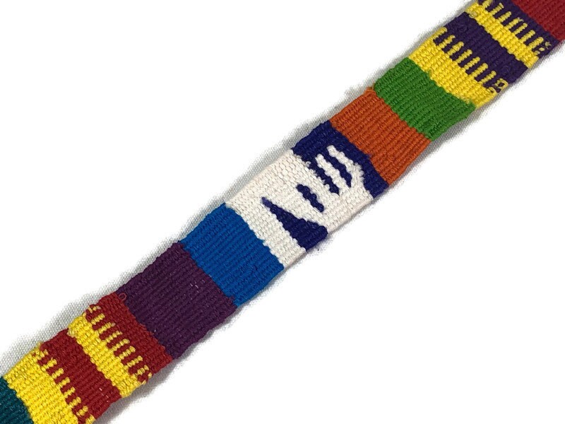 Guatemalan Hand Woven Belt--Rainbow Assorted Color Braided Tassel Ends. 1 Inch Wide x 46 Inch Long Cotton Mayan Toto Sash, Strap Textile.