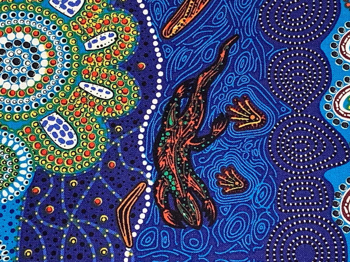 Australian Aboriginal Cotton Quilting Fabric by the YARD. M&S Textiles Home Country Blue. For sewing, quilting, apparel, and home décor.