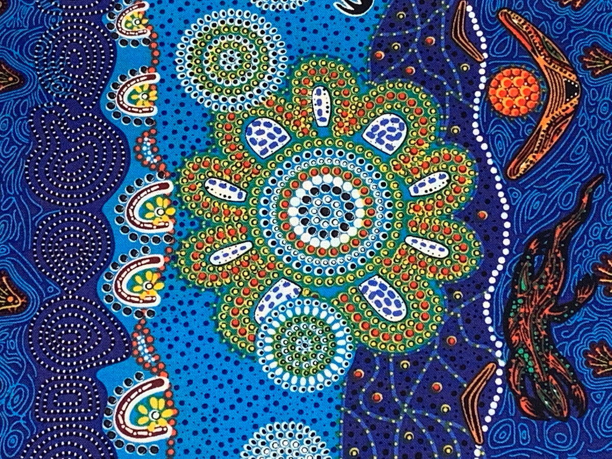 Australian Aboriginal Cotton Quilting Fabric by the YARD. M&S Textiles Home Country Blue. For sewing, quilting, apparel, and home décor.