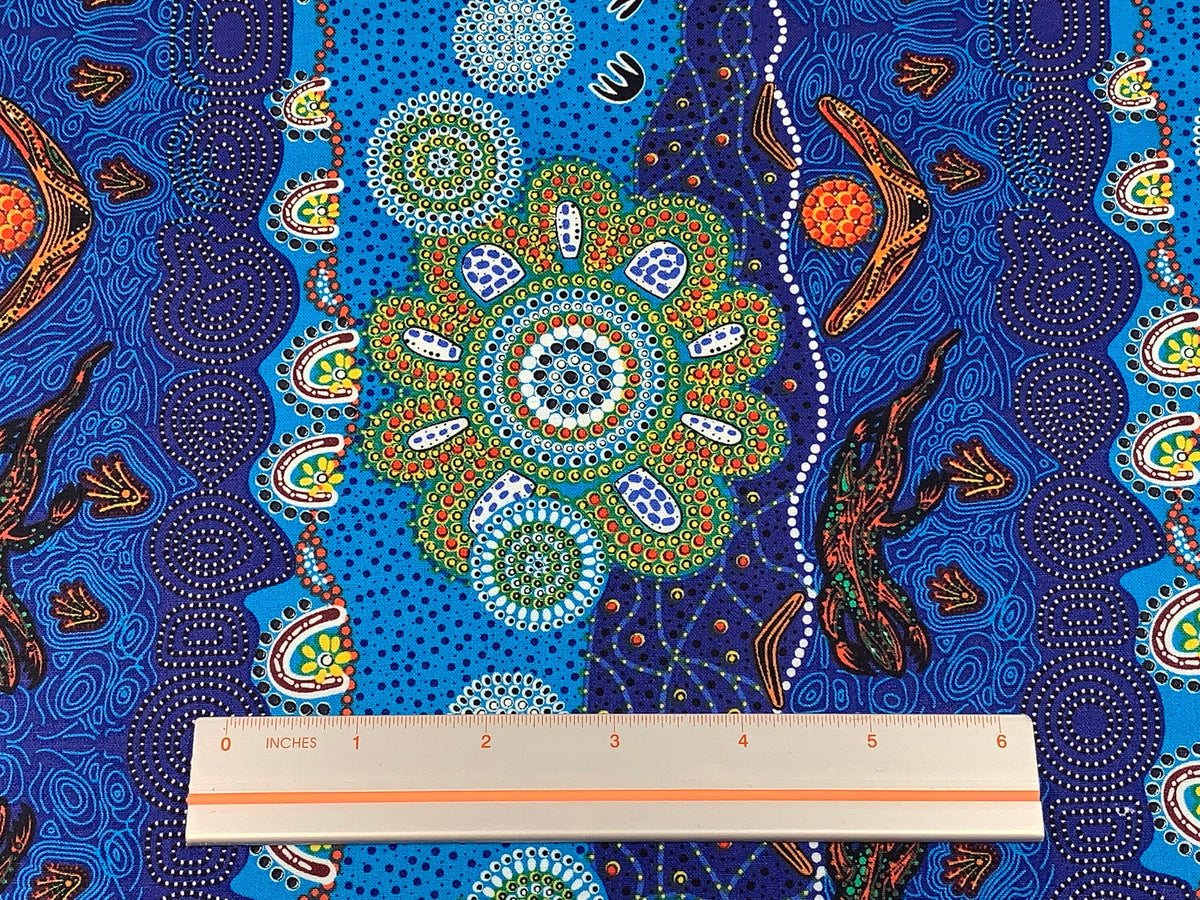 Australian Aboriginal Cotton Quilting Fabric by the YARD. M&S Textiles Home Country Blue. For sewing, quilting, apparel, and home décor.