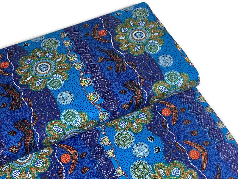 Australian Aboriginal Cotton Quilting Fabric by the YARD. M&S Textiles Home Country Blue. For sewing, quilting, apparel, and home décor.
