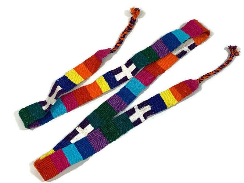 Guatemalan Hand Woven Belt--Black & White with Braided Tassel Ends. 1.25 Inches Wide x 46 Inch Long Cotton Mayan Toto Sash, Strap Textile.