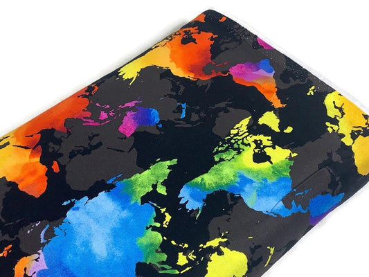 Rainbow World Map Quilting Cotton