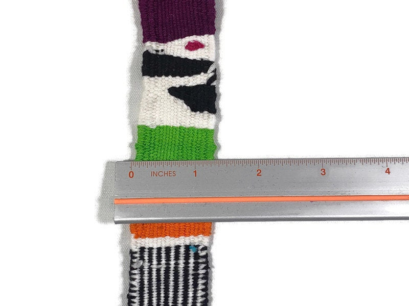 Guatemalan Hand Woven Belt. Bright Turquoise & Assorted Color Braided Tassel Ends. 1.25 Inch Wide x 46 Inch Long Cotton Sash, Strap Textile.