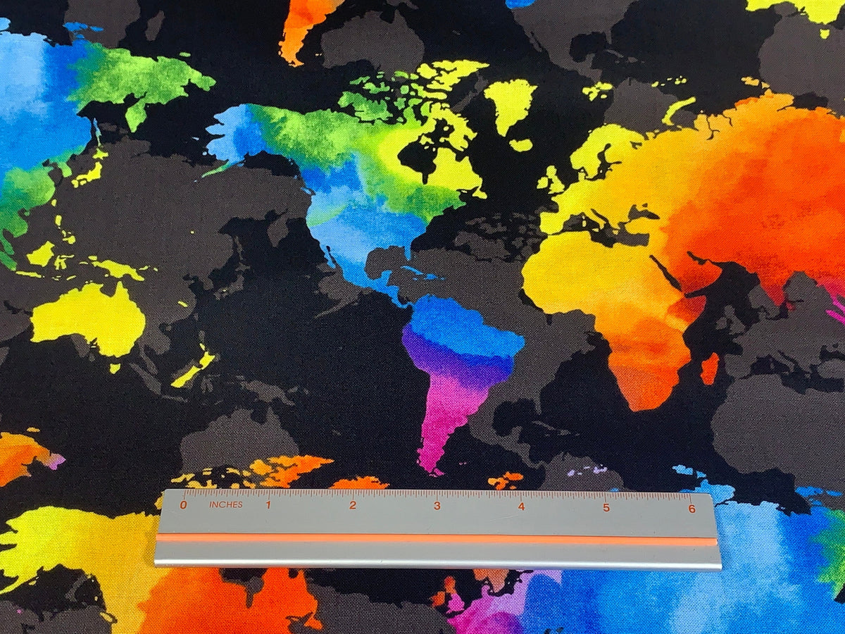 Rainbow World Map Quilting Cotton