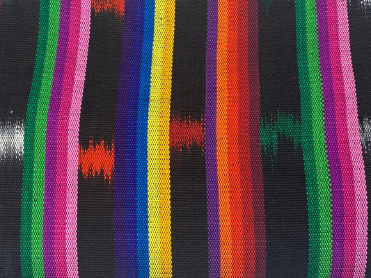 Guatemalan Handwoven Black and Rainbow Ikat Striped