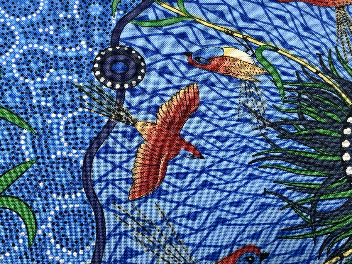 Australian Aboriginal Cotton Quilting Fabric by the YARD. M&S Textiles Yeerung Blue featuring Original Australian Aboriginal Art Design