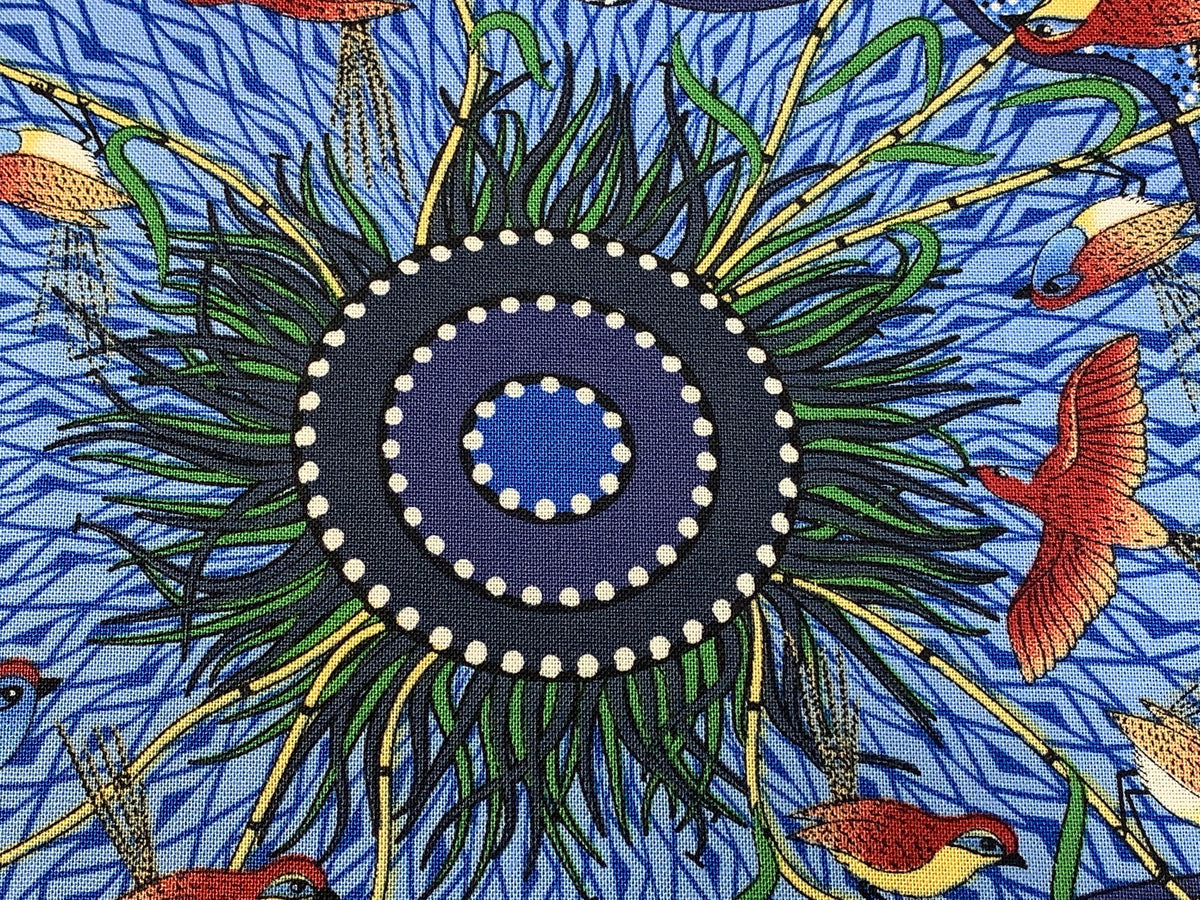 Australian Aboriginal Cotton Quilting Fabric by the YARD. M&S Textiles Yeerung Blue featuring Original Australian Aboriginal Art Design