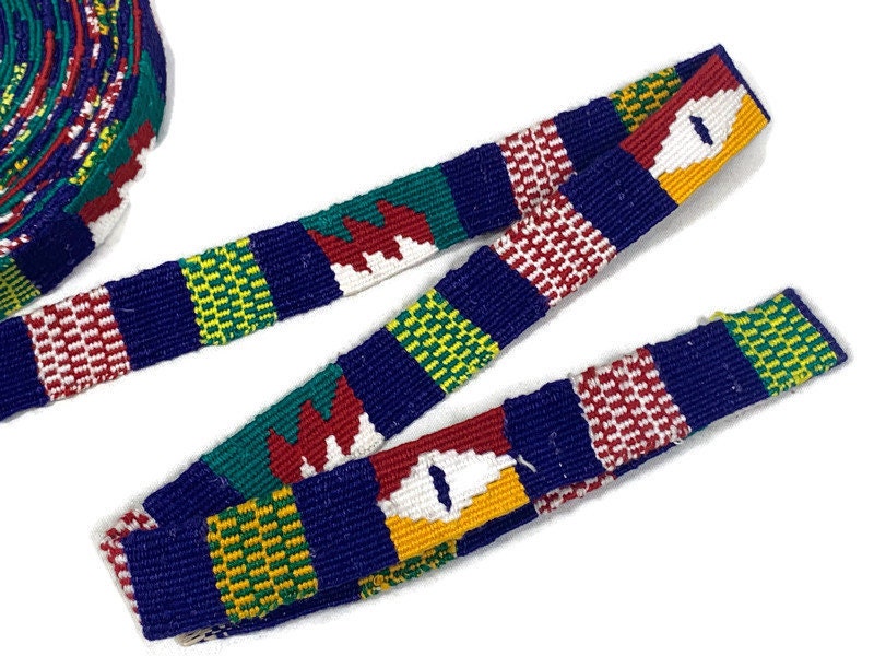 Hand Woven 1 inch Wide Guatemalan Belt, Purse Strap, Sash Sold by the YARD. Cotton Mayan Toto Belt Textile Purple/Red/Gold Extra Fancy Weave