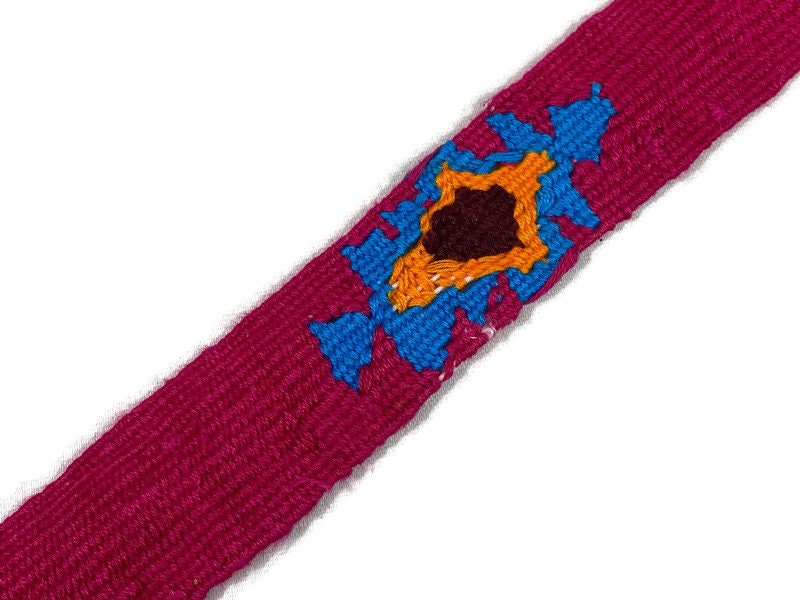 Hand Woven 1.25 Inch Wide Guatemalan Belt, Purse Strap, Sash, Trim Sold by the YARD. Cotton Mayan Toto Belt Pink Starburst Assorted Colors