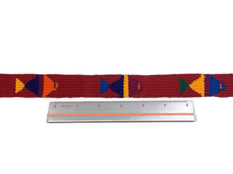Hand Woven 1 Inch Wide Guatemalan Belt, Purse Strap, Sash, Trim Sold by the YARD. Cotton Mayan Toto Belt Red Tropical Fish Extra Fancy Weave