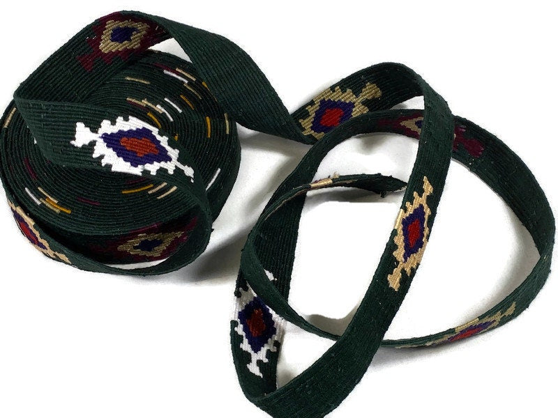 Hand Woven 1.25 Inch Wide Guatemalan Belt, Purse Strap, Sash, Trim Sold by the YARD. Cotton Mayan Toto Belt Green Starburst Assorted Colors