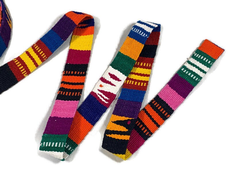 Hand Woven 1 Inch Wide Guatemalan Belt, Purse Strap, Sash Sold by the YARD. Cotton Mayan Toto Belt Textile in Rainbow Stripe Assort Color