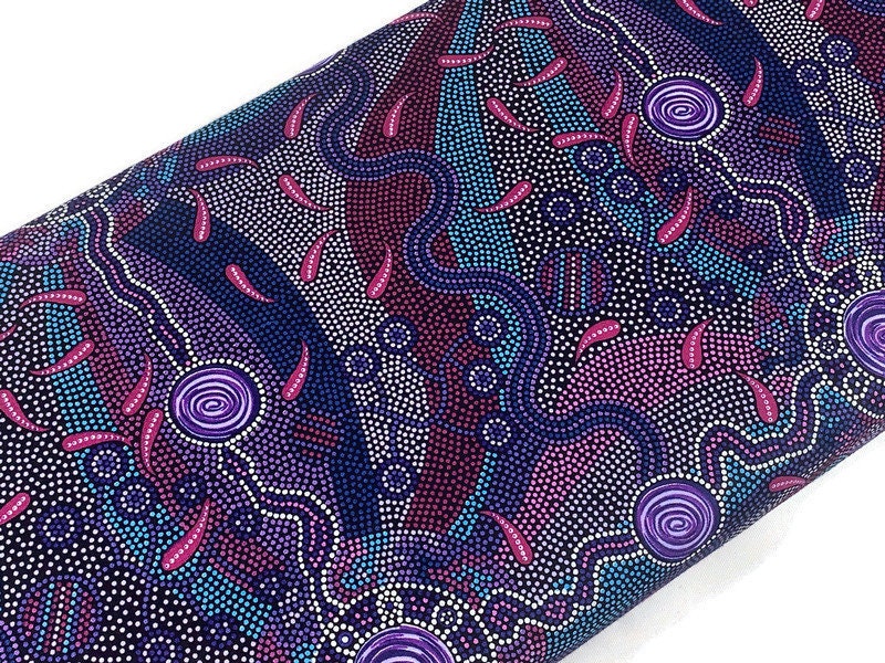Australian Aboriginal Cotton Quilting Fabric by the YARD. M&S Textiles Roaring Forties Purple. 100% Cotton Aboriginal Art Design Print.
