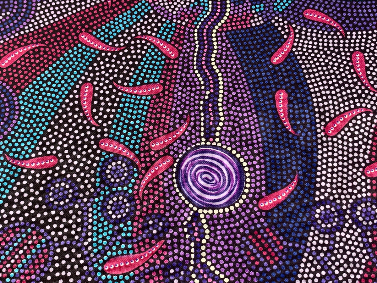 Australian Aboriginal Cotton Quilting Fabric by the YARD. M&S Textiles Roaring Forties Purple. 100% Cotton Aboriginal Art Design Print.