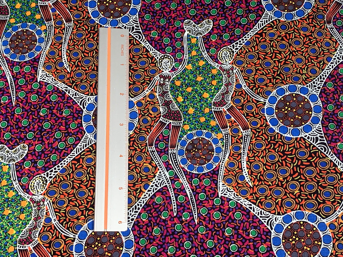 Australian Aboriginal Cotton Quilting Fabric by the YARD. M&S Textiles Women Dancing Near Waterhole. 100% Cotton Aboriginal Art Design Print