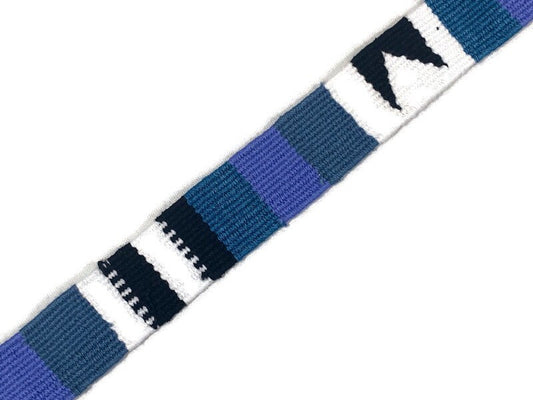 Guatemalan Hand Woven Belt in Periwinkle Blue, Black & White, Braided Tassel Ends. 1" Wide x 46" Long Cotton Mayan Toto Sash, Strap Textile.