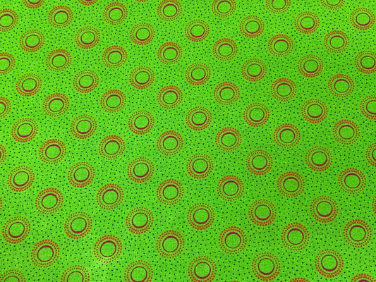 South African Shweshwe Fabric by the YARD. DaGama Three Cats Lime Green Coronas. 100% Cotton Fabric for Quilting, Apparel, & Home Décor.