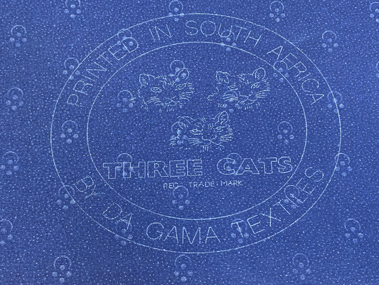 South African Shweshwe Fabric by the YARD. DaGama Three Cats Indigo Tiny Tracks. Cotton Print Fabric for Quilting, Apparel, and Home Décor.