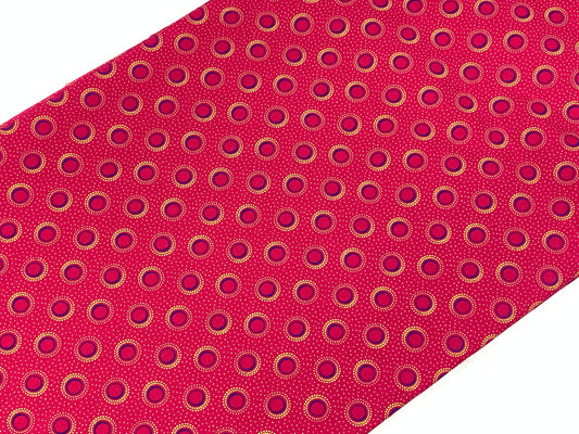 South African Shweshwe Fabric by the YARD. DaGama 3 Cats Pink, Royal Blue, Yellow Coronas. Cotton for Quilting, Apparel, and Home Decor.