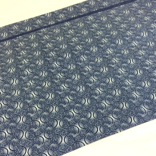 South African Shweshwe Fabric by the YARD. Da Gama Three Cats Indigo Large Snaking Swirls. Blue/White Cotton Fabric for Quilting & Apparel