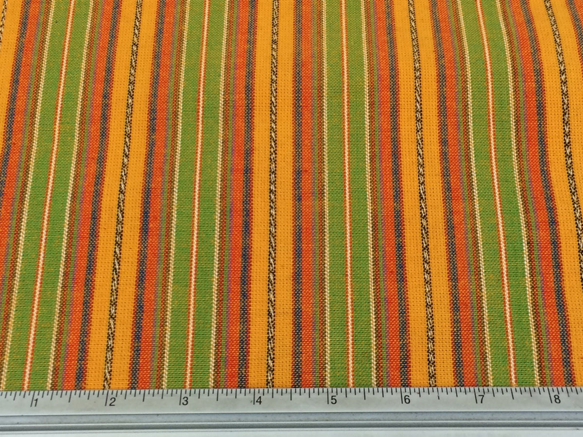 Guatemalan Fabric by the Yard. 100% Handwoven Cotton Fabric. Yellow, Green, Orange Ikat Striped Mayan Textiles for Clothing and Home Décor.