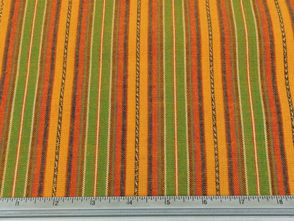 Guatemalan Fabric by the Yard. 100% Handwoven Cotton Fabric. Yellow, Green, Orange Ikat Striped Mayan Textiles for Clothing and Home Décor.