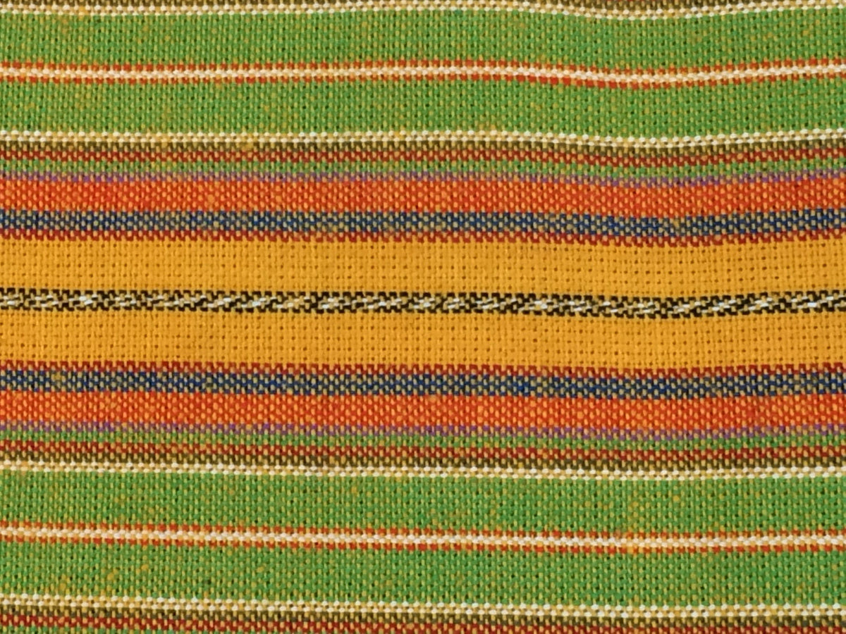 Guatemalan Fabric by the Yard. 100% Handwoven Cotton Fabric. Yellow, Green, Orange Ikat Striped Mayan Textiles for Clothing and Home Décor.
