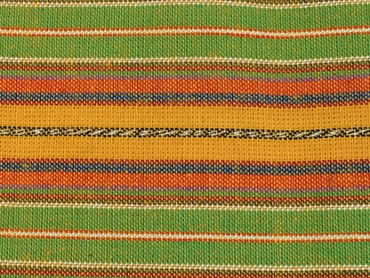 Guatemalan Fabric by the Yard. 100% Handwoven Cotton Fabric. Yellow, Green, Orange Ikat Striped Mayan Textiles for Clothing and Home Décor.