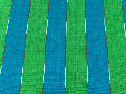 Guatemalan Fabric by the YARD. Handwoven Fair Trade Mayan Fabric. Ethnic Woven Fabric for Home Decor. Lime Green & Turquoise Wide Stripes