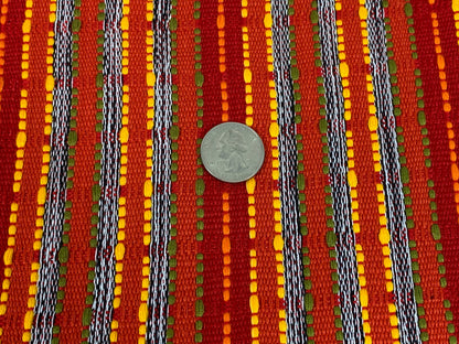 Guatemalan Fabric by the Yard. Handwoven Fair Trade Mayan Fabric for Home Décor, Apparel, Design . Red Textured Boucle Striped Ikat Fabric