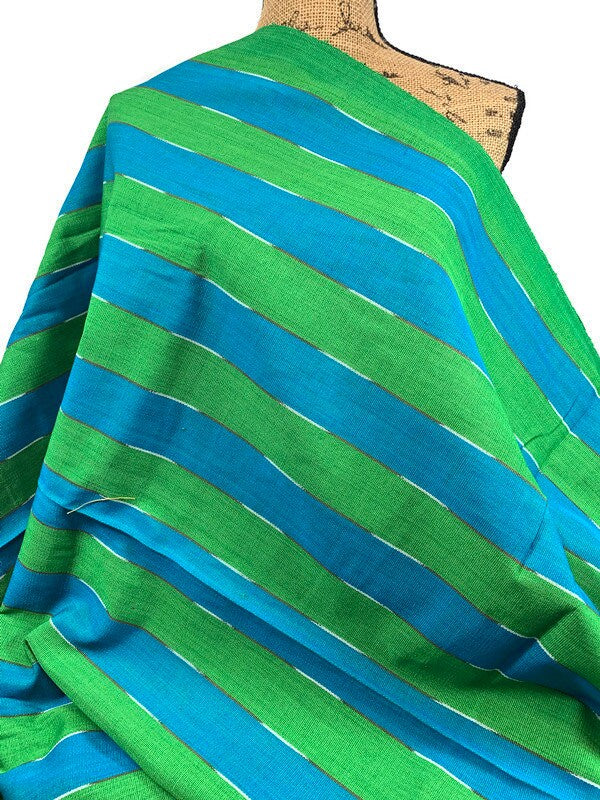 Guatemalan Fabric by the YARD. Handwoven Fair Trade Mayan Fabric. Ethnic Woven Fabric for Home Decor. Lime Green & Turquoise Wide Stripes
