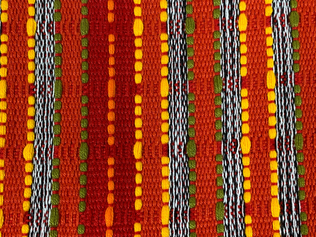 Guatemalan Fabric by the Yard. Handwoven Fair Trade Mayan Fabric for Home Décor, Apparel, Design . Red Textured Boucle Striped Ikat Fabric