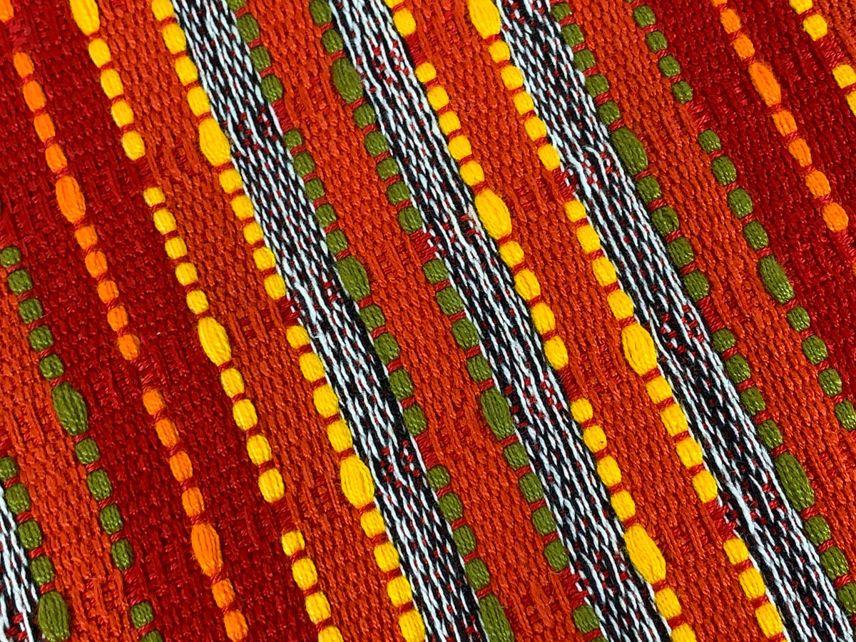 Guatemalan Fabric by the Yard. Handwoven Fair Trade Mayan Fabric for Home Décor, Apparel, Design . Red Textured Boucle Striped Ikat Fabric