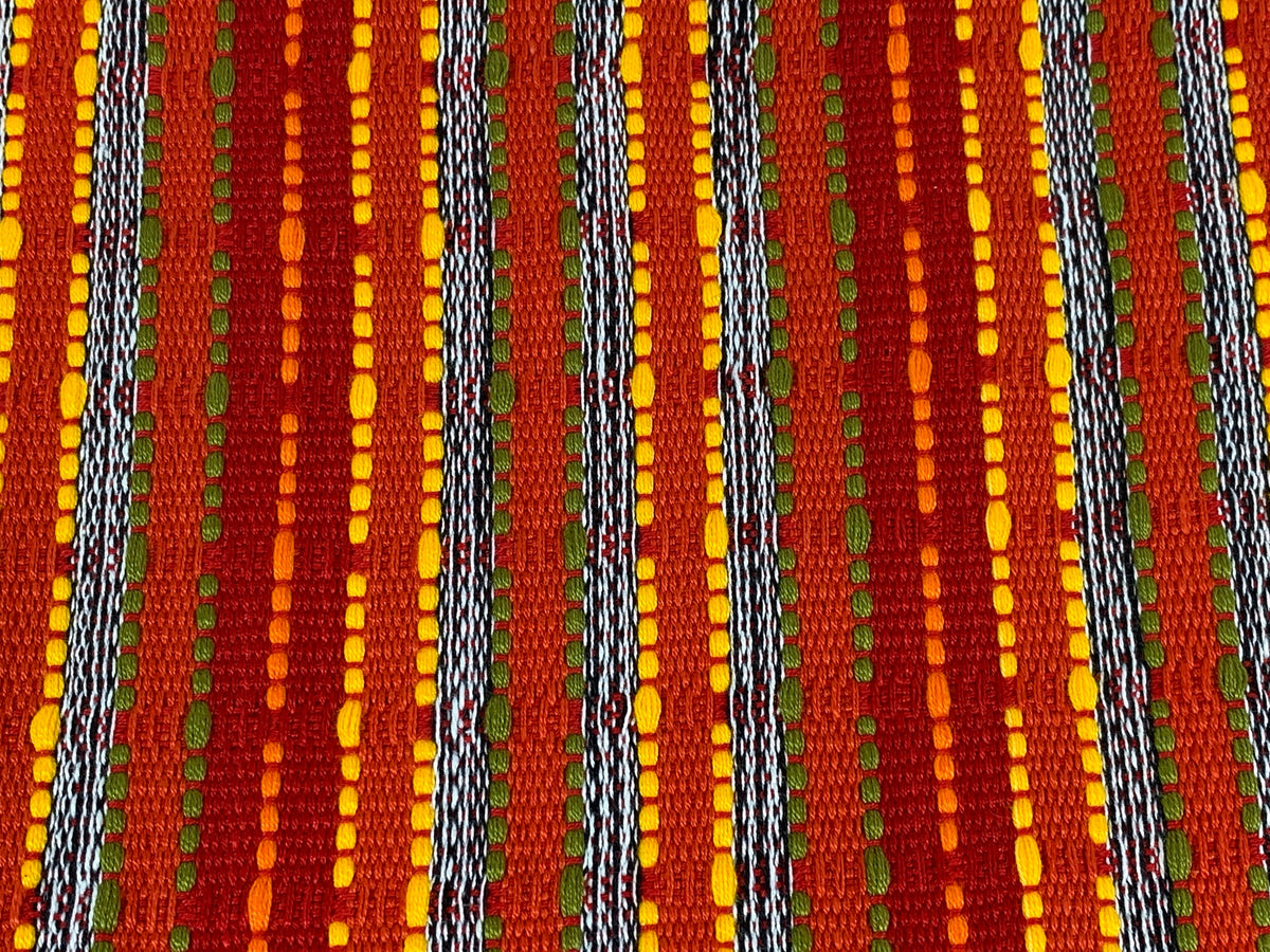 Guatemalan Fabric by the Yard. Handwoven Fair Trade Mayan Fabric for Home Décor, Apparel, Design . Red Textured Boucle Striped Ikat Fabric