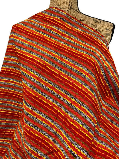 Guatemalan Fabric by the Yard. Handwoven Fair Trade Mayan Fabric for Home Décor, Apparel, Design . Red Textured Boucle Striped Ikat Fabric