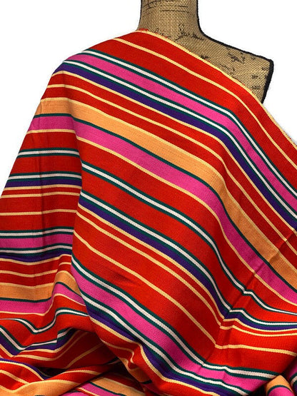 Guatemalan Fabric by the YARD. Woven Fair Trade Mayan Fabric. Heavy Weight Designer Cotton Fabric for Home Decor. Multicolor Bright Stripes