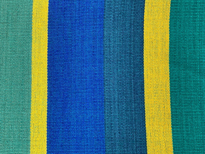 Guatemalan Fabric by the YARD. Royal Blue, Green, Yellow Wide Stripes. Woven Fair Trade Mayan Designer Fabric for Home Decor or Apparel.