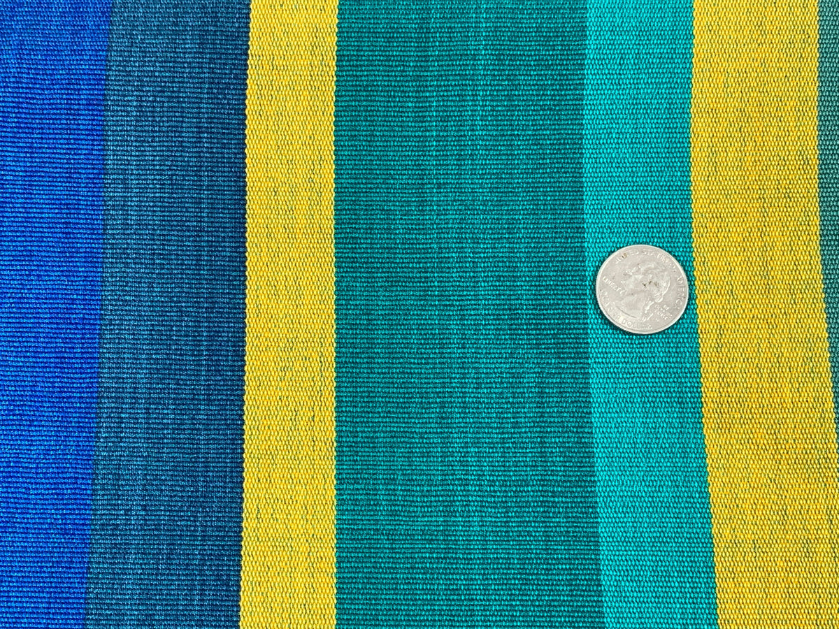 Guatemalan Fabric by the YARD. Royal Blue, Green, Yellow Wide Stripes. Woven Fair Trade Mayan Designer Fabric for Home Decor or Apparel.