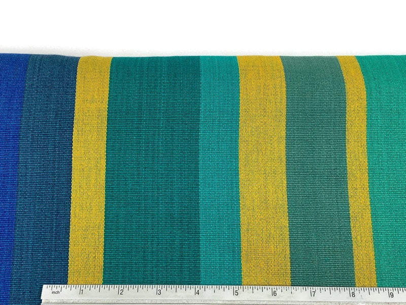 Guatemalan Fabric by the YARD. Royal Blue, Green, Yellow Wide Stripes. Woven Fair Trade Mayan Designer Fabric for Home Decor or Apparel.