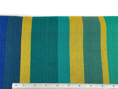 Guatemalan Fabric by the YARD. Royal Blue, Green, Yellow Wide Stripes. Woven Fair Trade Mayan Designer Fabric for Home Decor or Apparel.