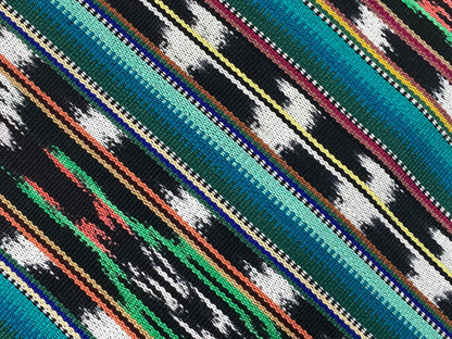 Guatemalan Fabric by the YARD. Handwoven Fair Trade Mayan Heavy Woven Fabric for Home Decor. Tribal Black/White Ikat with Turquoise Stripes.