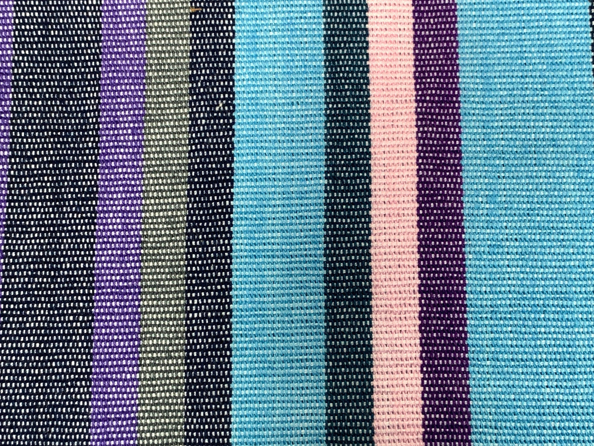 Guatemalan Fabric by the YARD. Handwoven Fair Trade Mayan Fabric. Designer Woven Fabric for Home Decor. Green, Pink, Blue, Purple Stripes.