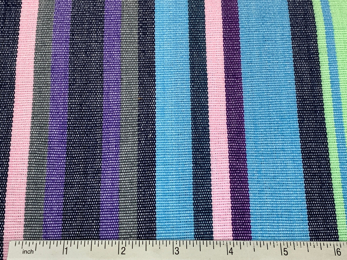 Guatemalan Fabric by the YARD. Handwoven Fair Trade Mayan Fabric. Designer Woven Fabric for Home Decor. Green, Pink, Blue, Purple Stripes.