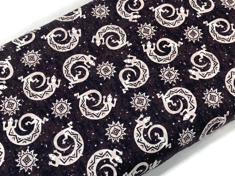 Navajo Lizard Fabric, Black and Cream Southwestern Cotton, Apparel and Decor